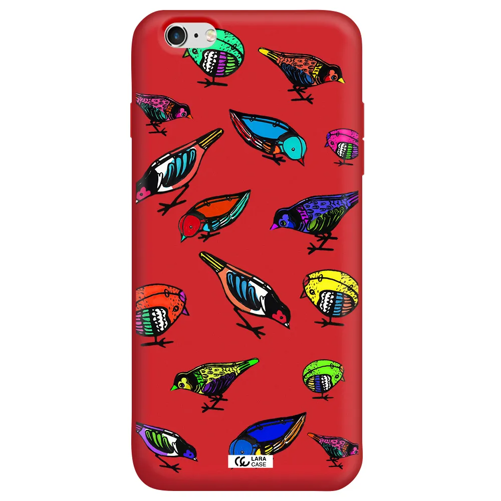 Colorful Birds Drawing Apple iPhone 6 s plus Silicone Imperial Red Case