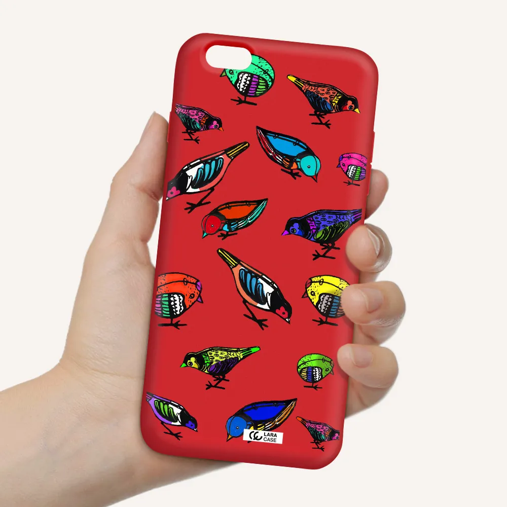 Colorful Birds Drawing Apple iPhone 6 s plus Silicone Imperial Red Case
