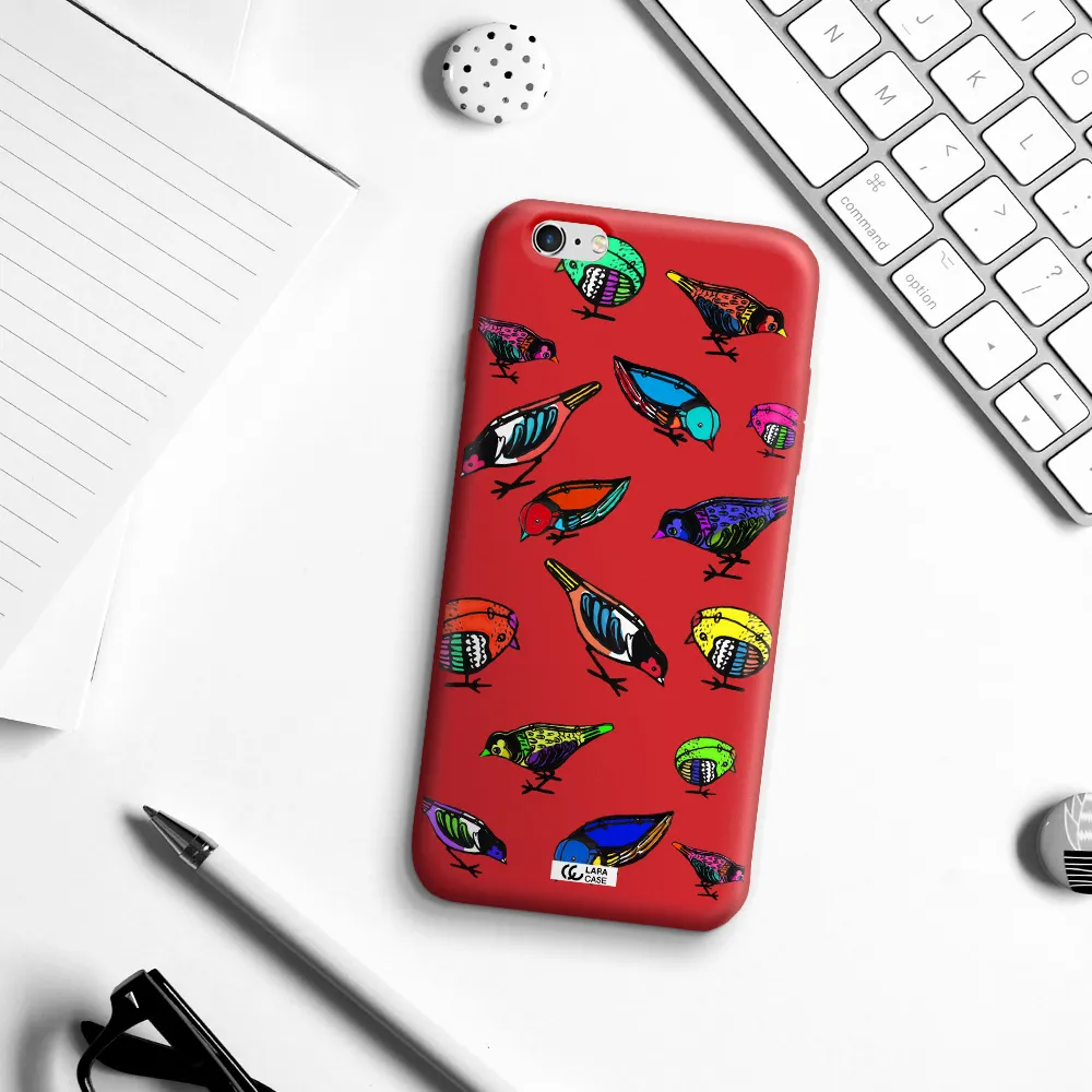 Colorful Birds Drawing Apple iPhone 6 s plus Silicone Imperial Red Case