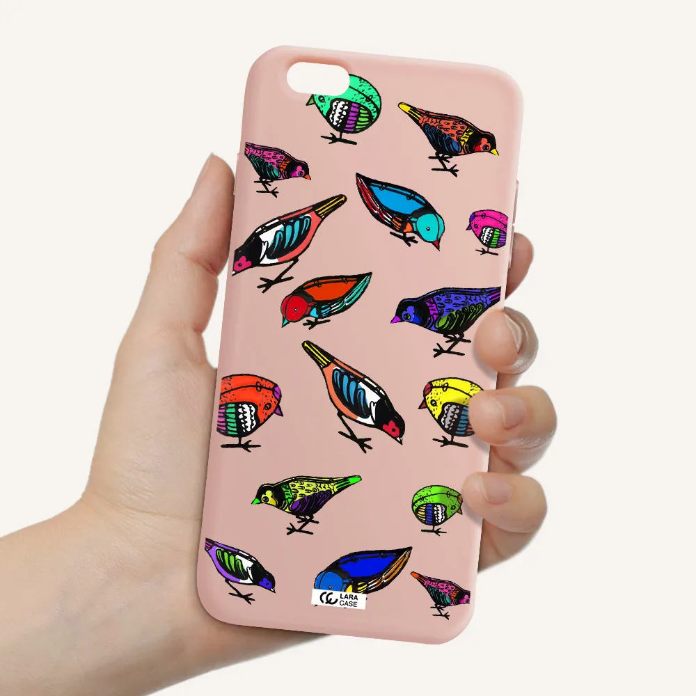 Colorful Birds Drawing Apple iPhone 6 s plus Silicone pastel pink Case