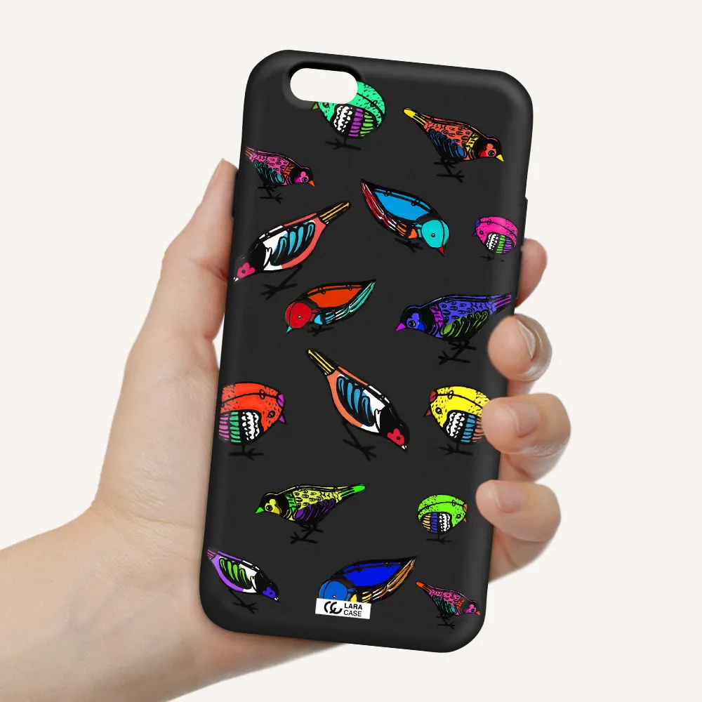 Colorful Birds Drawing Apple iPhone 6 Silicone black Case