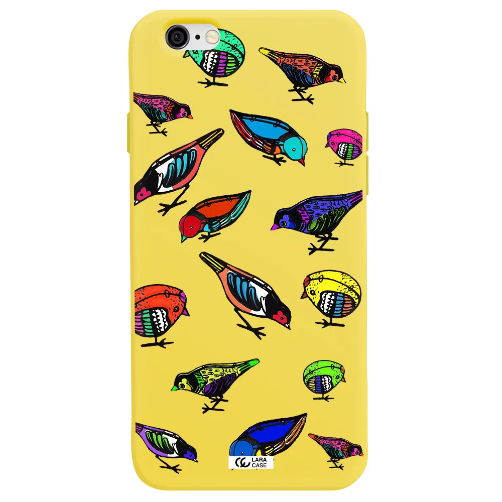 Colorful Birds Drawing Apple iPhone 6 Silicone canary yellow Case