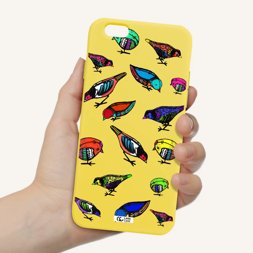 Colorful Birds Drawing Apple iPhone 6 Silicone canary yellow Case