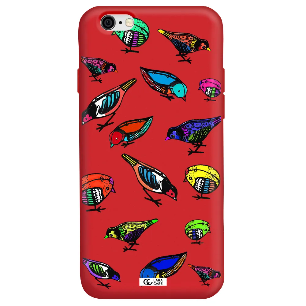 Colorful Birds Drawing Apple iPhone 6 Silicone Imperial Red Case