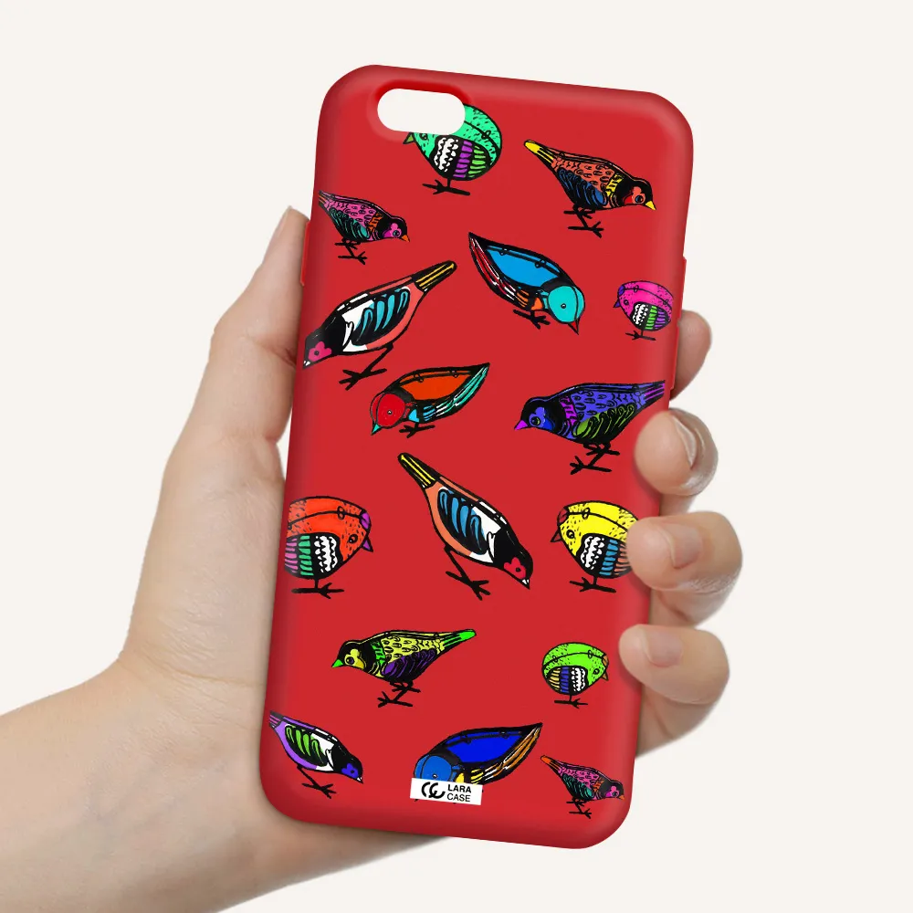 Colorful Birds Drawing Apple iPhone 6 Silicone Imperial Red Case