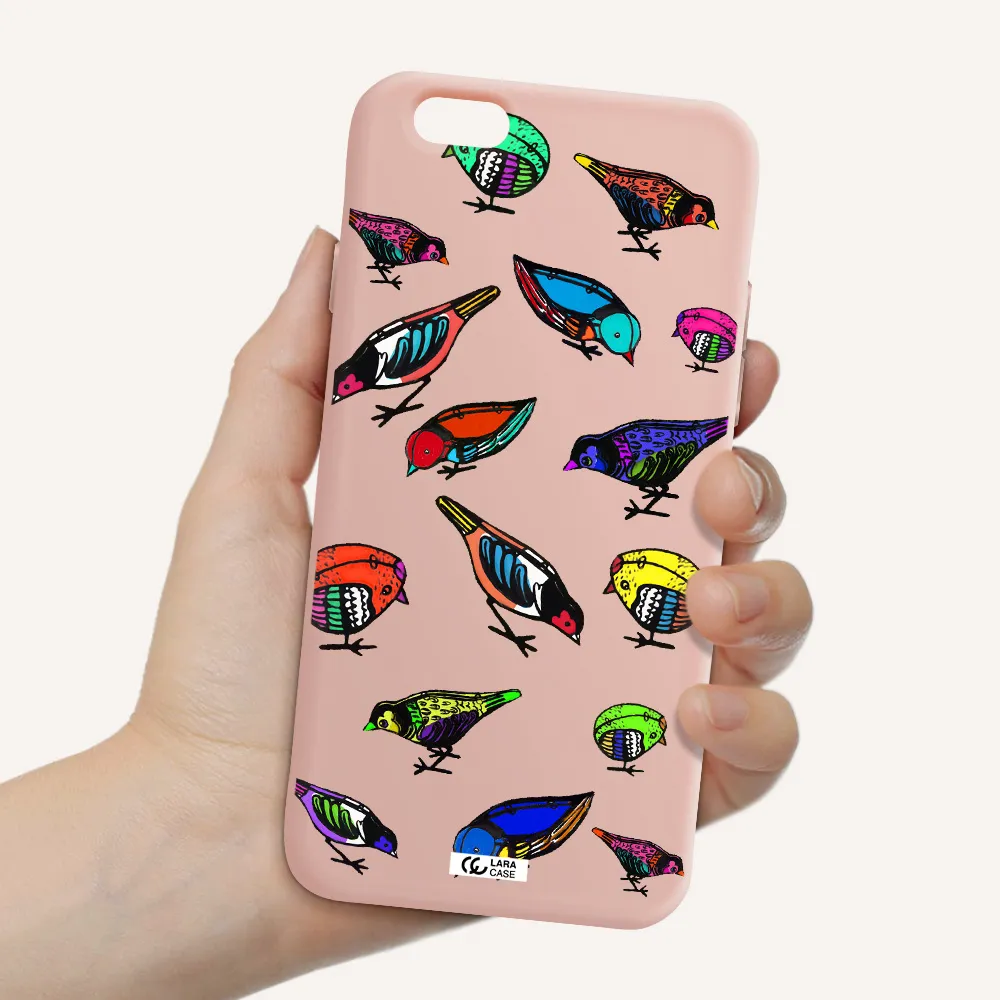 Colorful Birds Drawing Apple iPhone 6 Silicone pastel pink Case