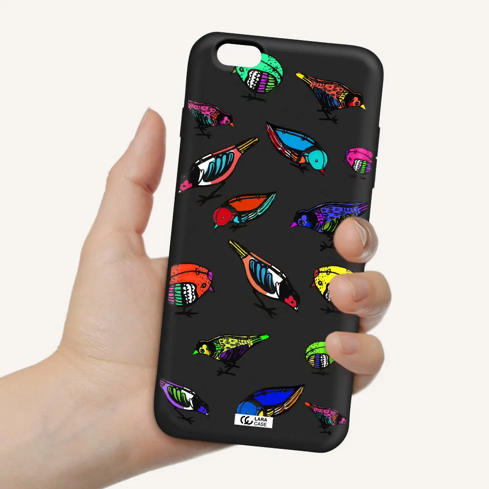 Colorful Birds Drawing Apple iPhone 6S Silicone black Case
