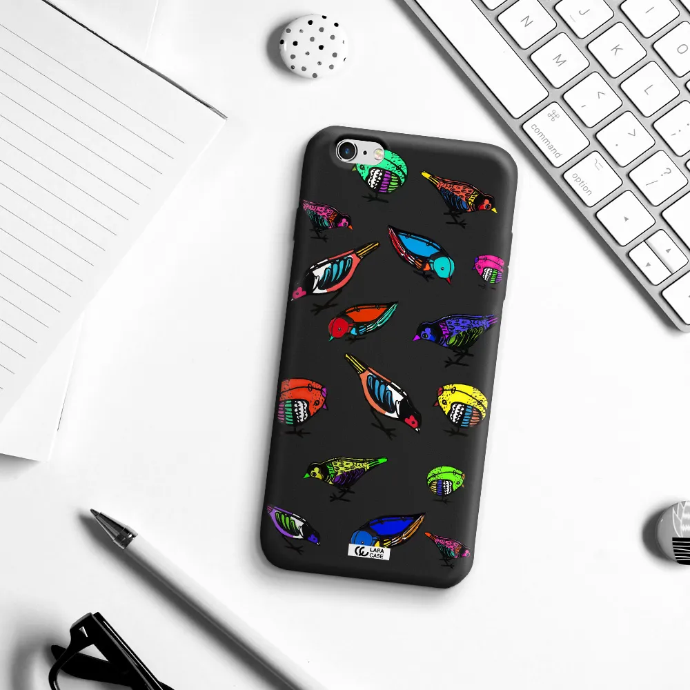 Colorful Birds Drawing Apple iPhone 6S Silicone black Case