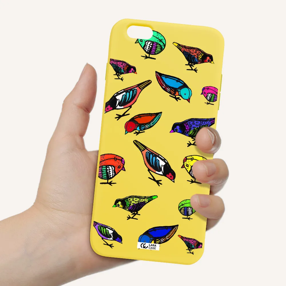 Colorful Birds Drawing Apple iPhone 6S Silicone canary yellow Case