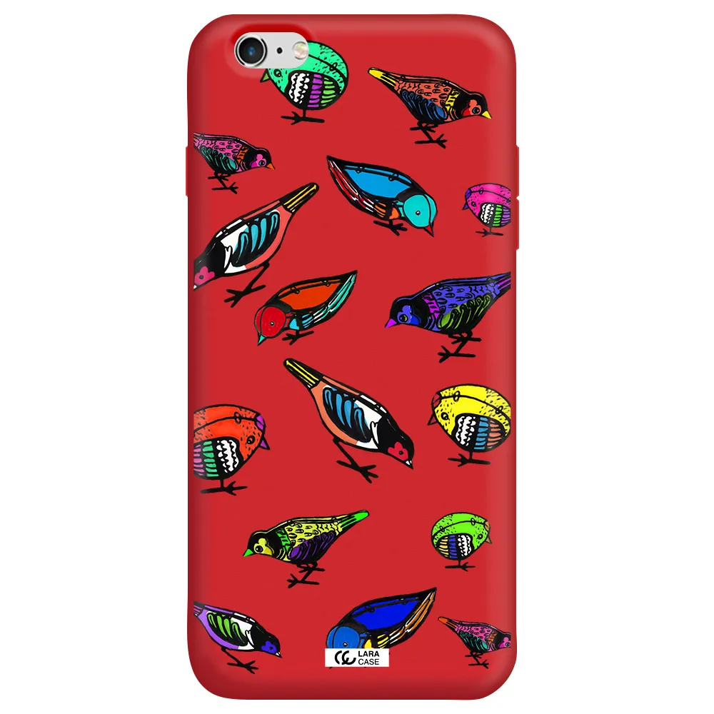 Colorful Birds Drawing Apple iPhone 6S Silicone Imperial Red Case