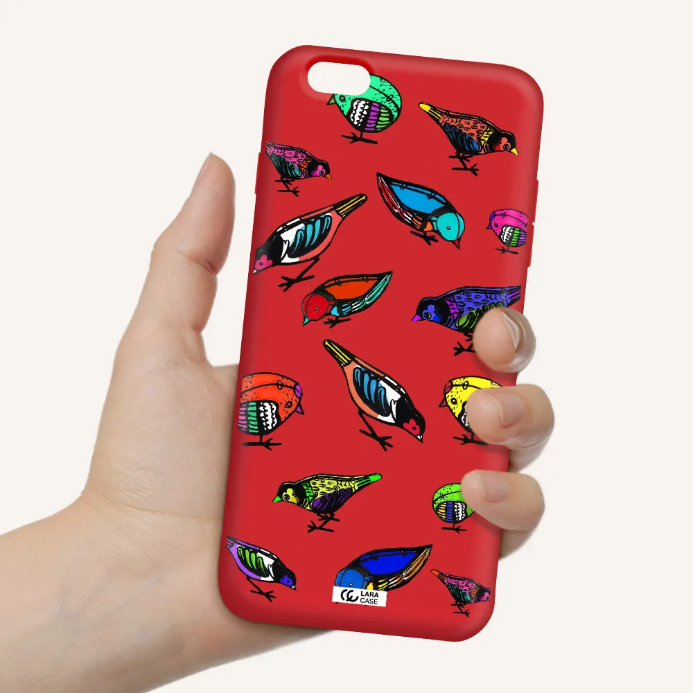 Colorful Birds Drawing Apple iPhone 6S Silicone Imperial Red Case