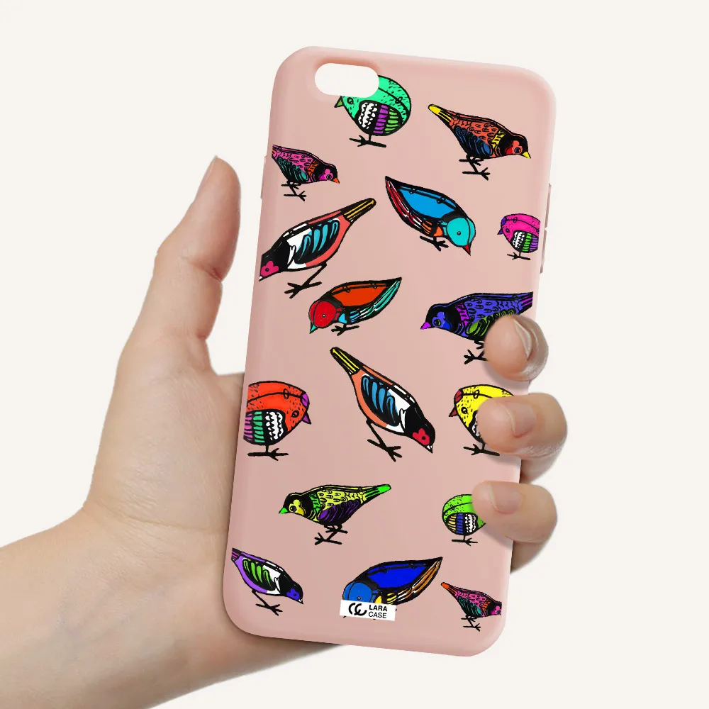 Colorful Birds Drawing Apple iPhone 6S Silicone pastel pink Case