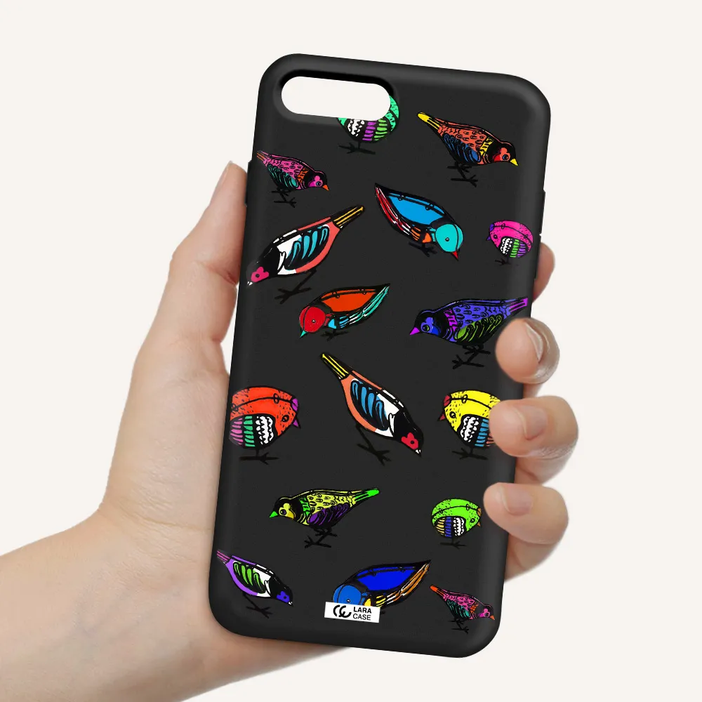 Colorful Birds Drawing Apple iPhone 7 plus Silicone black Case