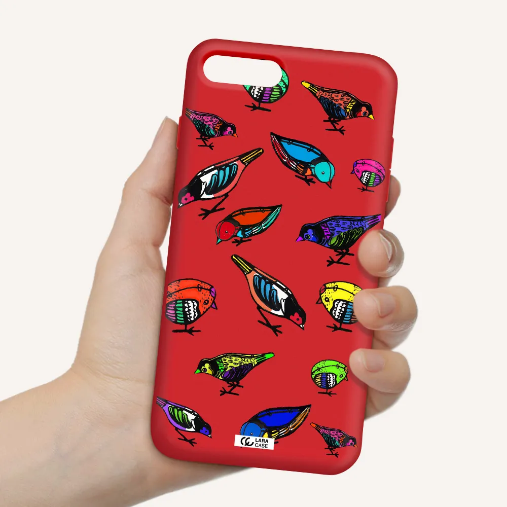 Colorful Birds Drawing Apple iPhone 7 plus Silicone Imperial Red Case