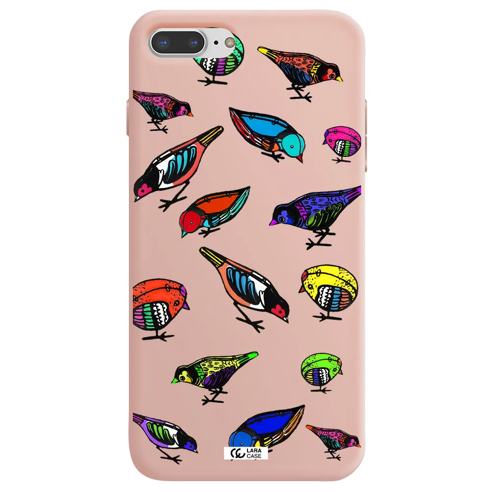 Colorful Birds Drawing Apple iPhone 7 plus Silicone pastel pink Case