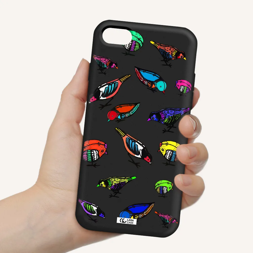 Colorful Birds Drawing Apple iPhone 7 Silicone black Case