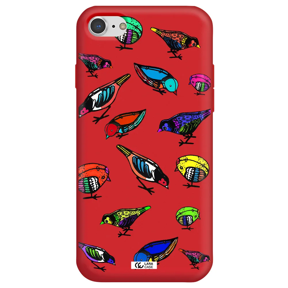 Colorful Birds Drawing Apple iPhone 7 Silicone Imperial Red Case