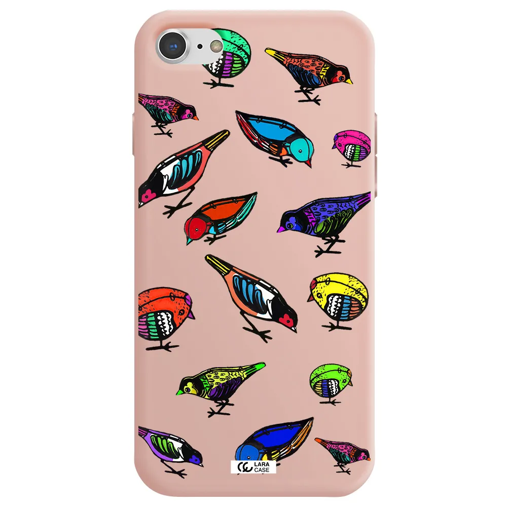 Colorful Birds Drawing Apple iPhone 7 Silicone pastel pink Case