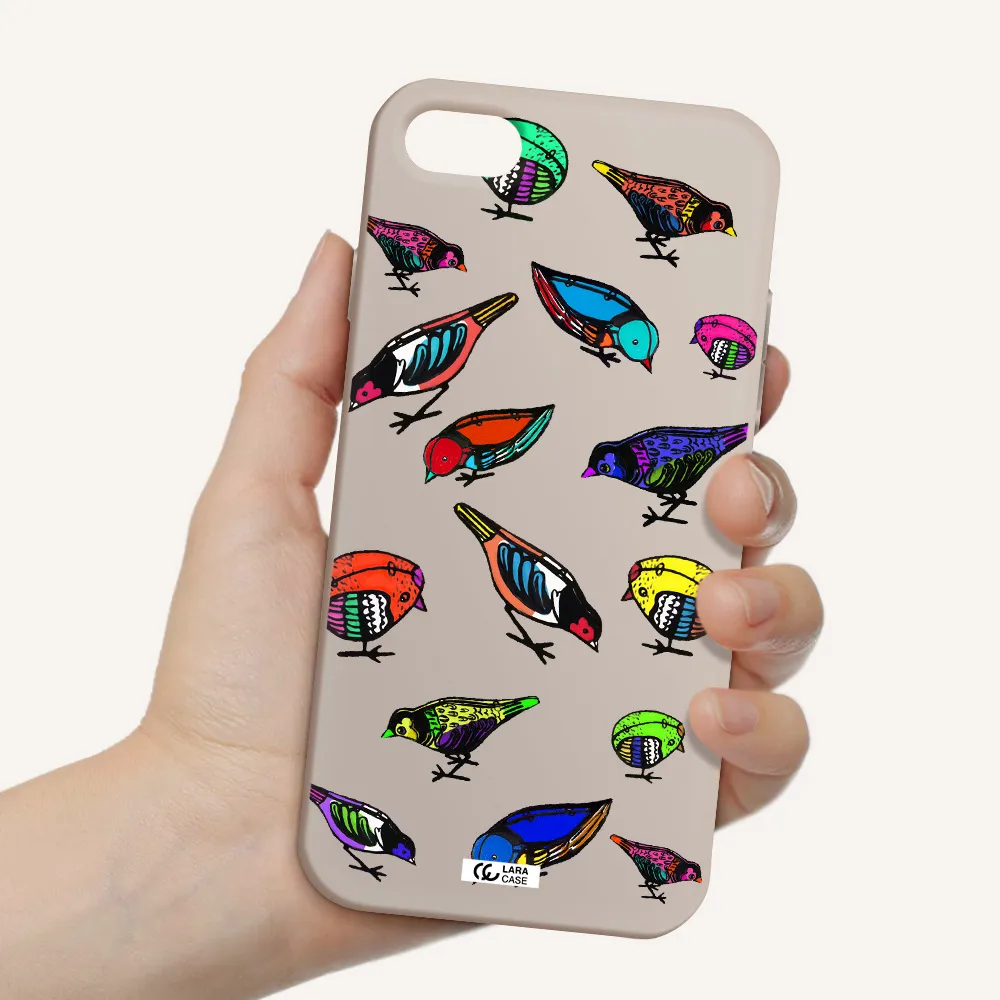 Colorful Birds Drawing Apple iPhone 7 Silicone Stone Case