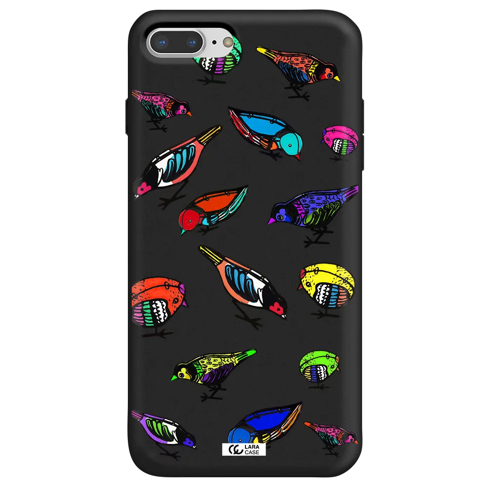 Colorful Birds Drawing Apple iPhone 8 plus Silicone black Case