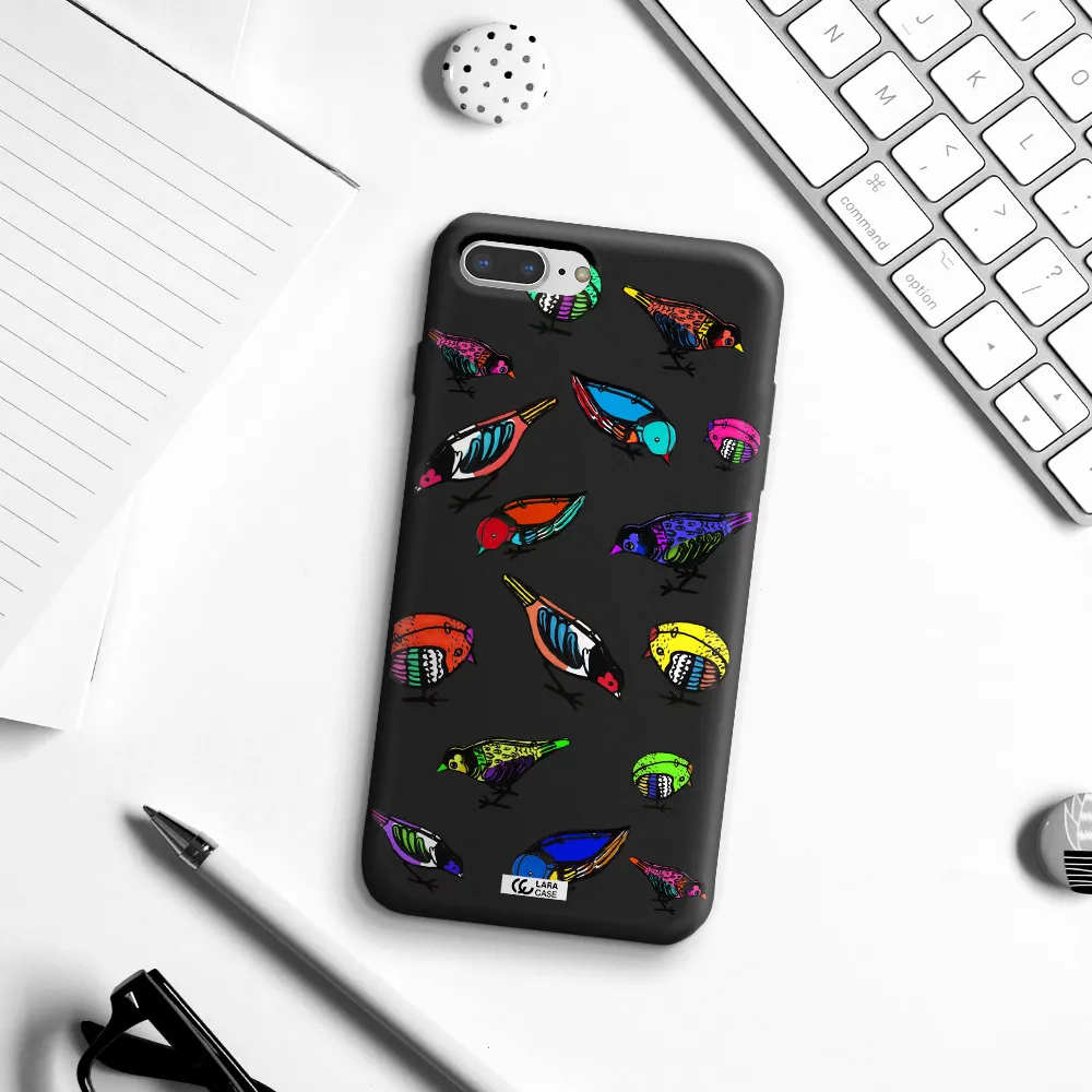 Colorful Birds Drawing Apple iPhone 8 plus Silicone black Case