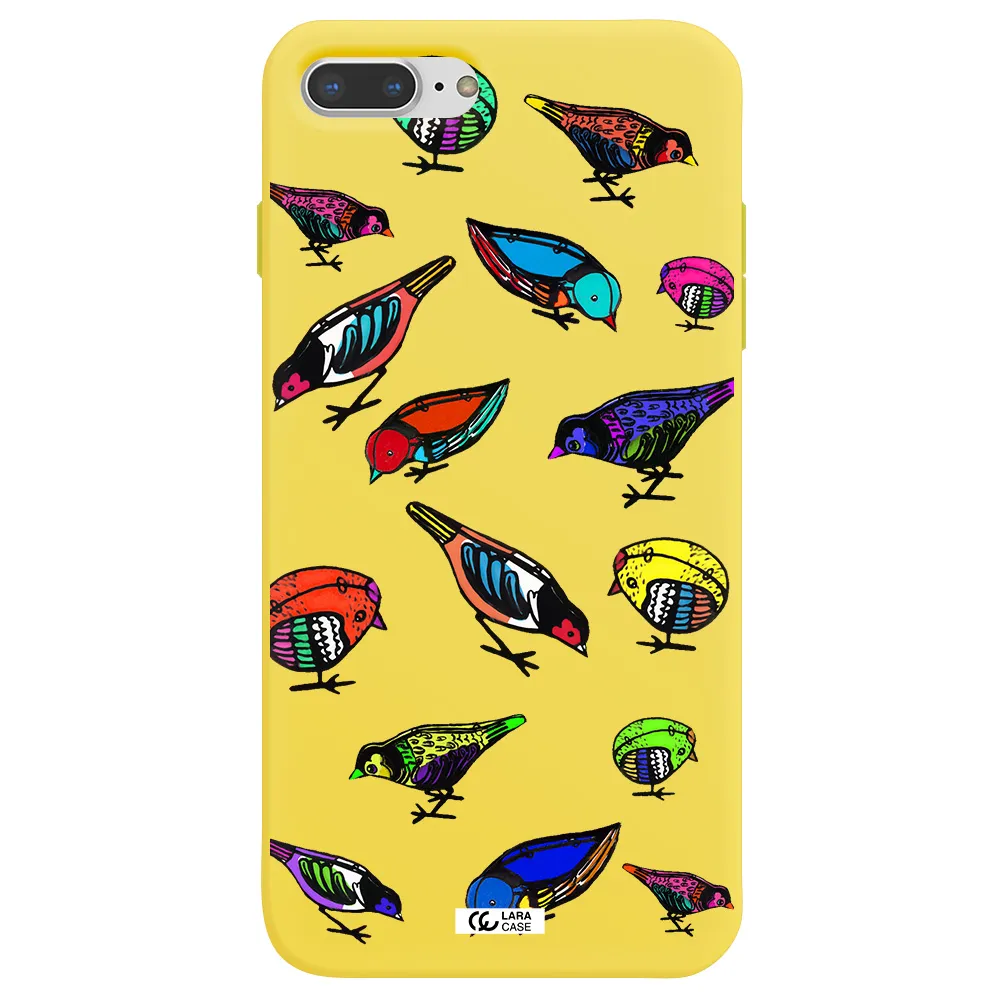 Colorful Birds Drawing Apple iPhone 8 plus Silicone canary yellow Case