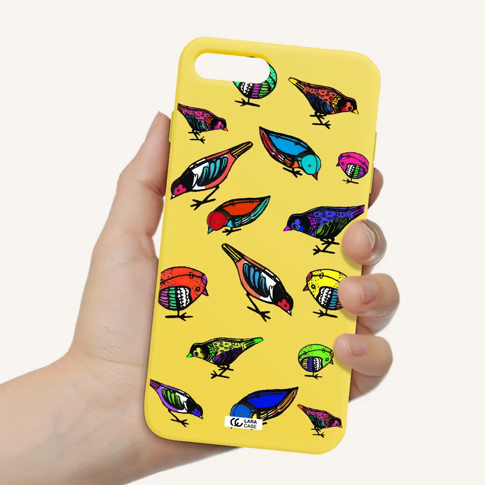 Colorful Birds Drawing Apple iPhone 8 plus Silicone canary yellow Case