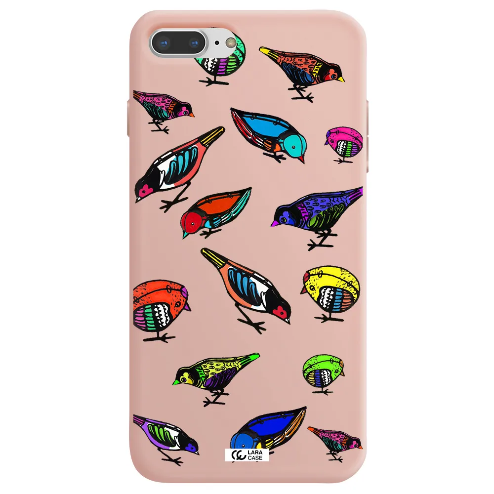 Colorful Birds Drawing Apple iPhone 8 plus Silicone pastel pink Case