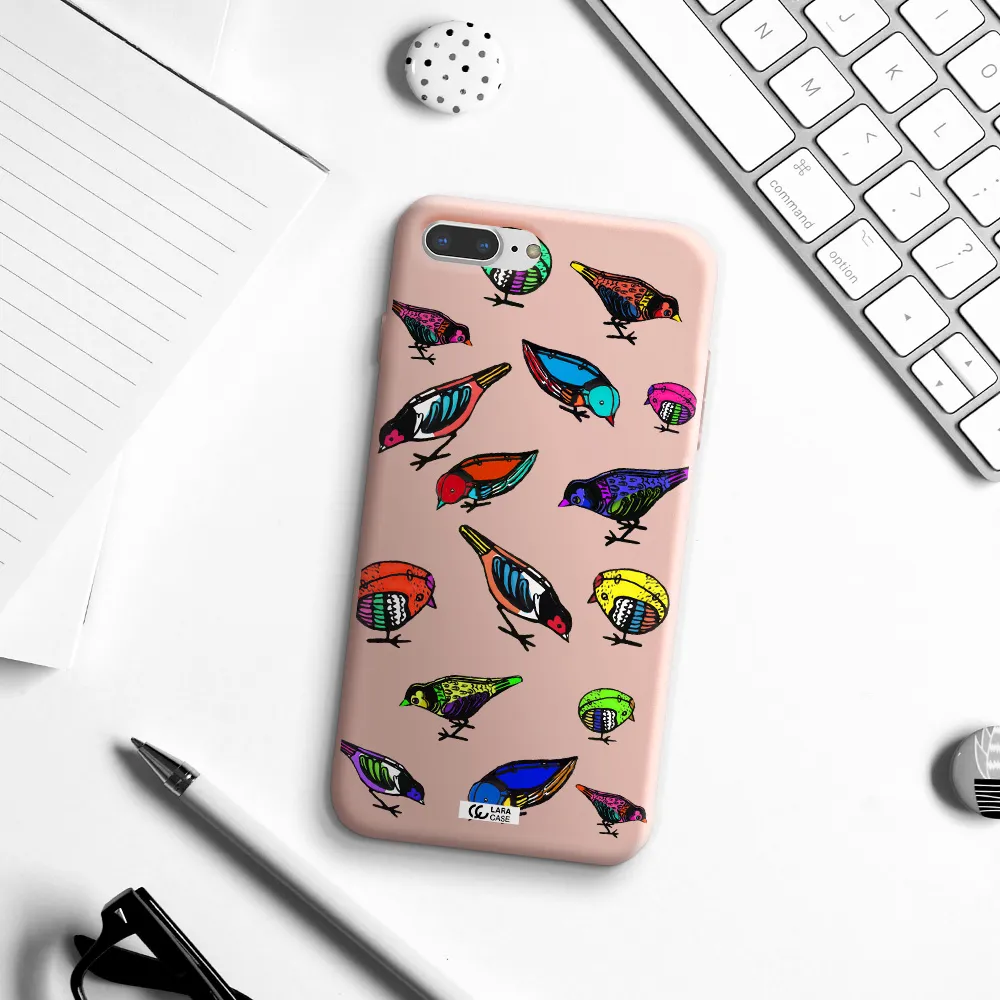 Colorful Birds Drawing Apple iPhone 8 plus Silicone pastel pink Case