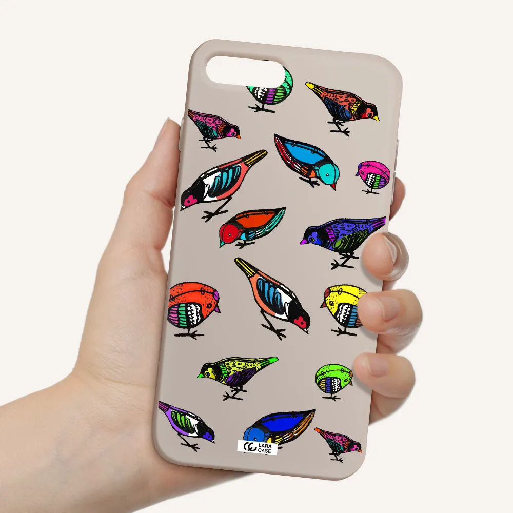 Colorful Birds Drawing Apple iPhone 8 plus Silicone Stone Case