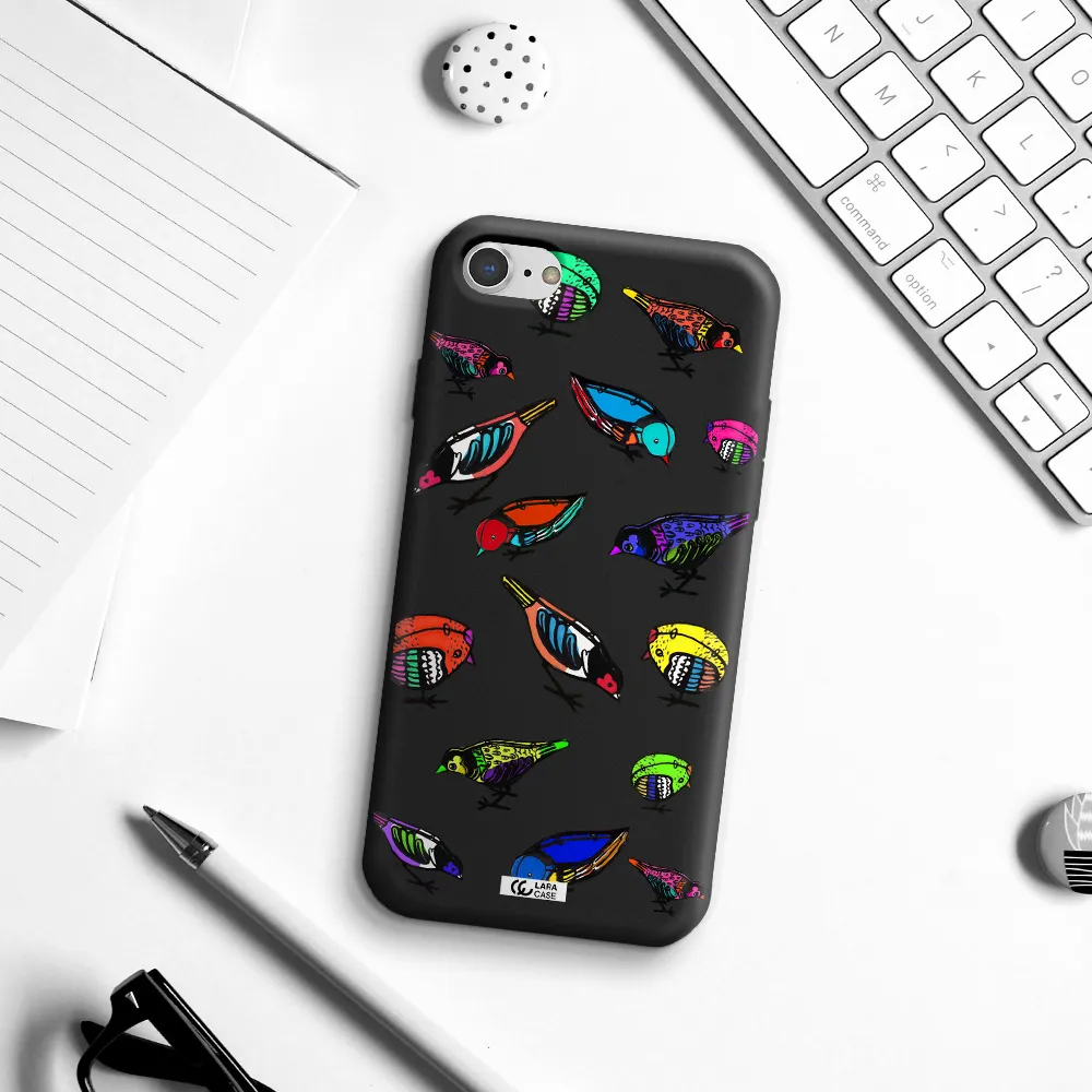 Colorful Birds Drawing Apple iPhone 8 Silicone black Case