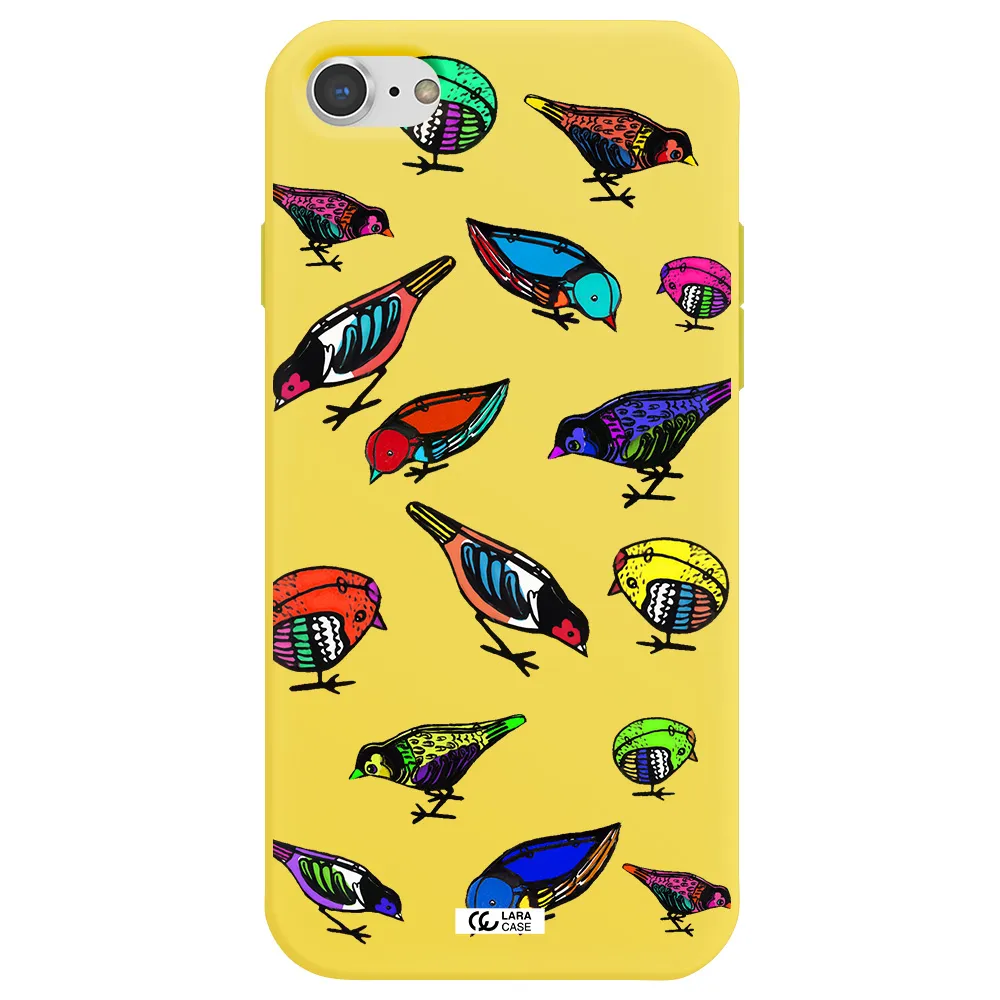 Colorful Birds Drawing Apple iPhone 8 Silicone canary yellow Case