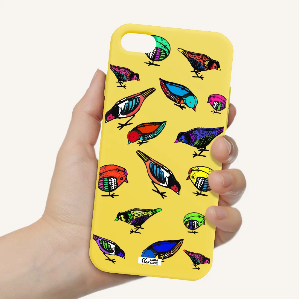 Colorful Birds Drawing Apple iPhone 8 Silicone canary yellow Case