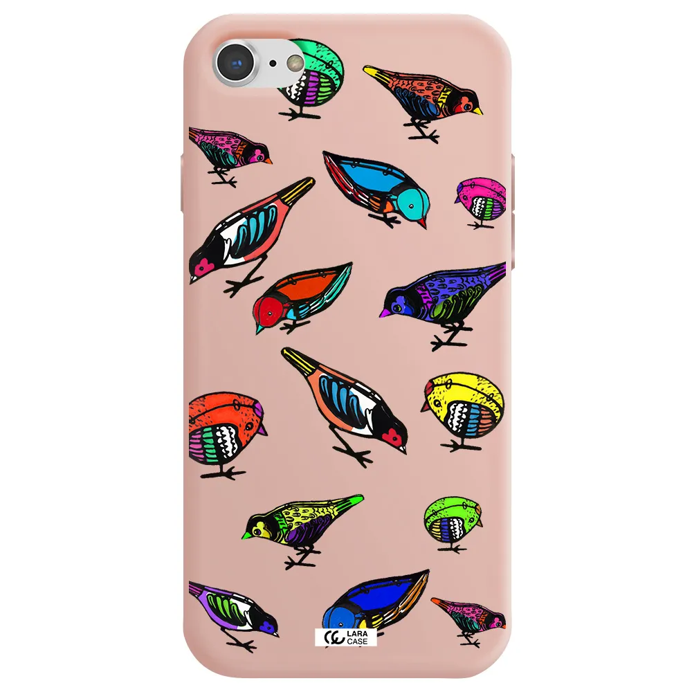 Colorful Birds Drawing Apple iPhone 8 Silicone pastel pink Case