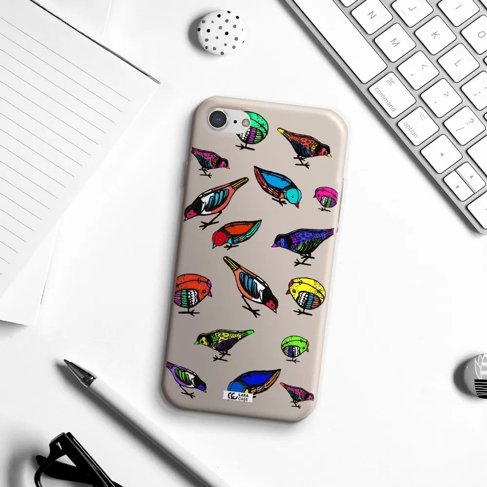 Colorful Birds Drawing Apple iPhone 8 Silicone Stone Case