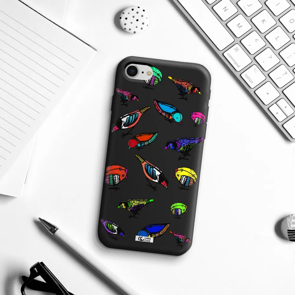 Colorful Birds Drawing Apple iPhone se 2020 Silicone black Case