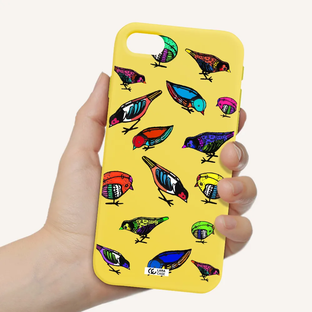 Colorful Birds Drawing Apple iPhone se 2020 Silicone canary yellow Case