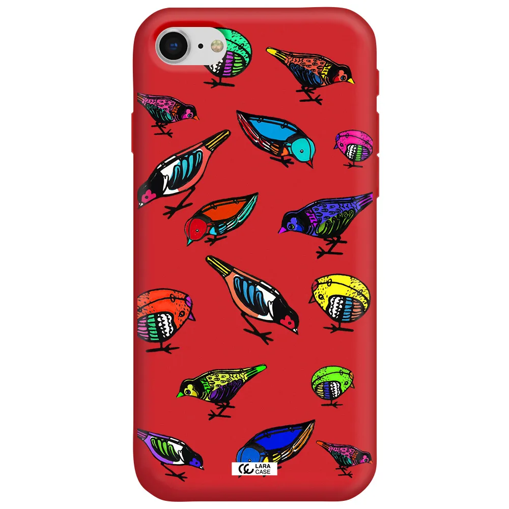Colorful Birds Drawing Apple iPhone se 2020 Silicone Imperial Red Case