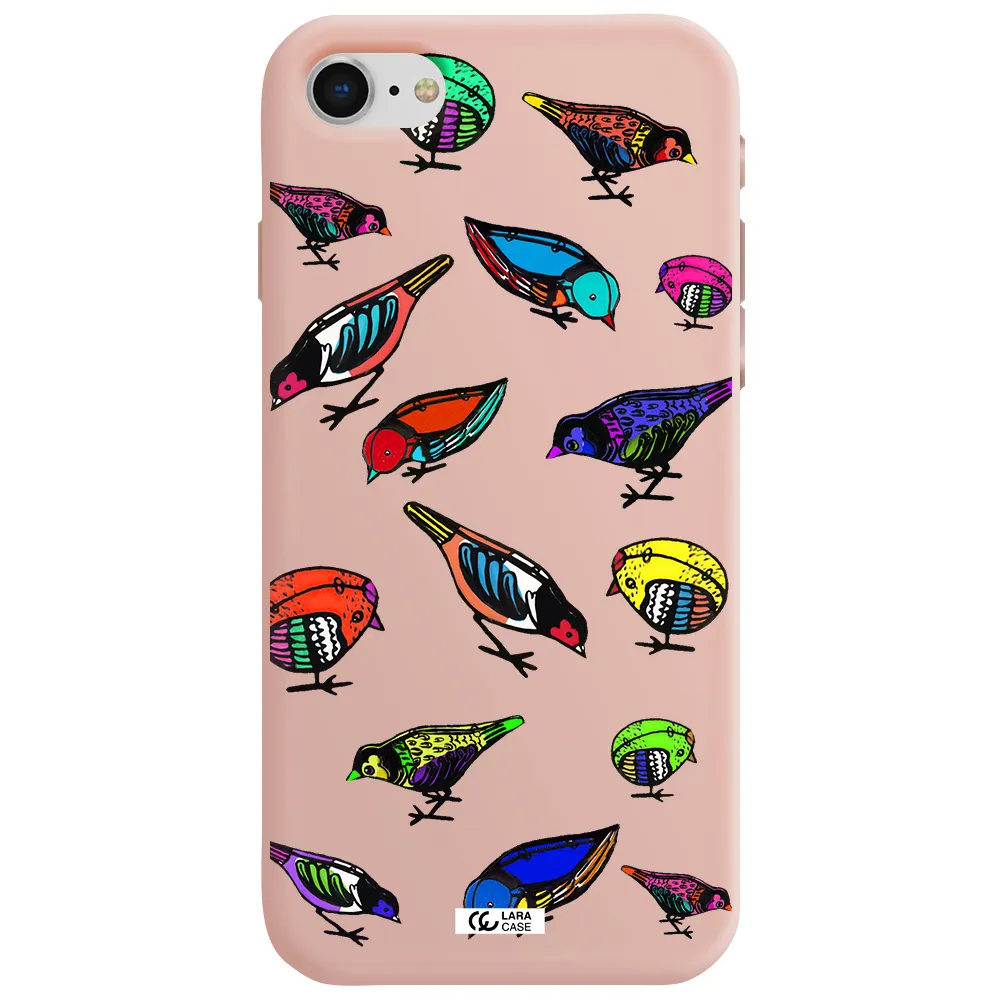 Colorful Birds Drawing Apple iPhone se 2020 Silicone pastel pink Case