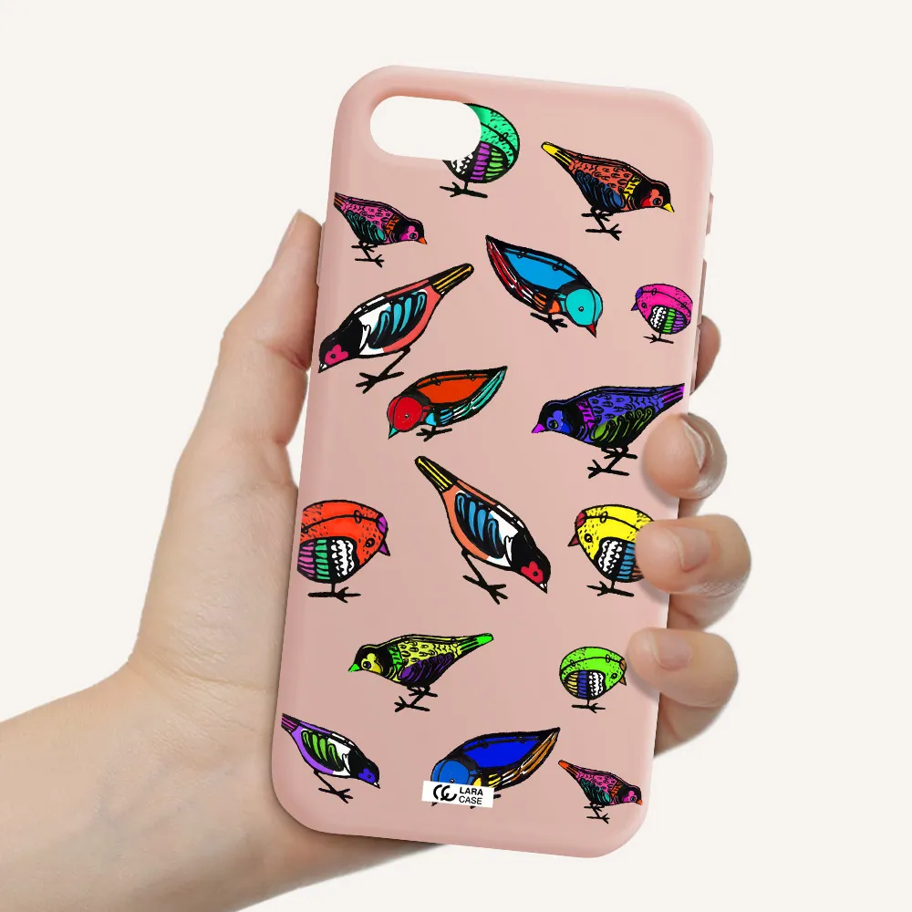 Colorful Birds Drawing Apple iPhone se 2020 Silicone pastel pink Case