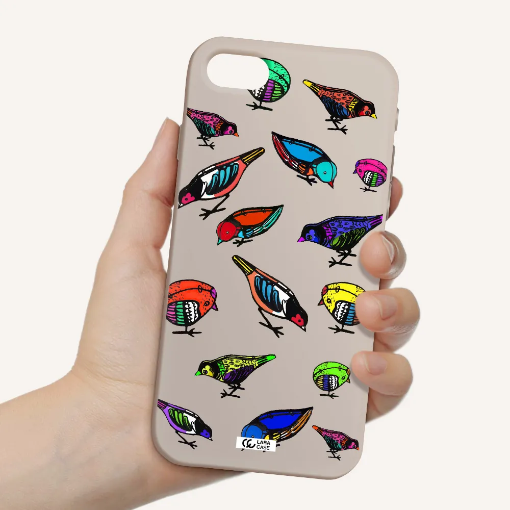 Colorful Birds Drawing Apple iPhone se 2020 Silicone Stone Case
