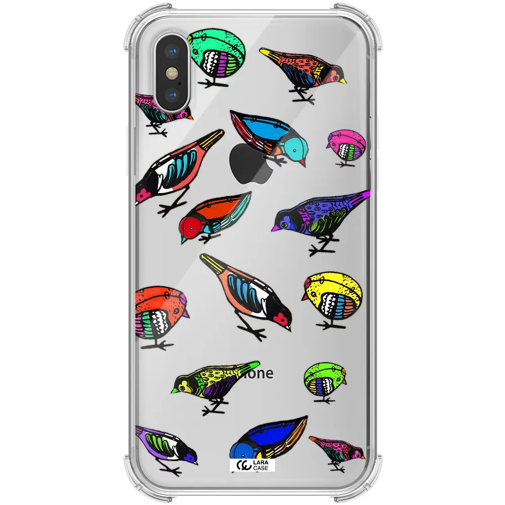 Colorful Birds Drawing Apple iPhone X Clear PC Case