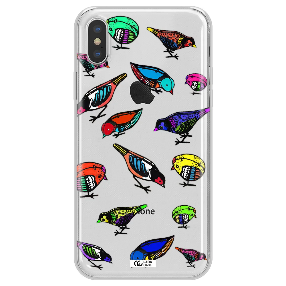 Colorful Birds Drawing Apple iPhone X Clear TPU Case