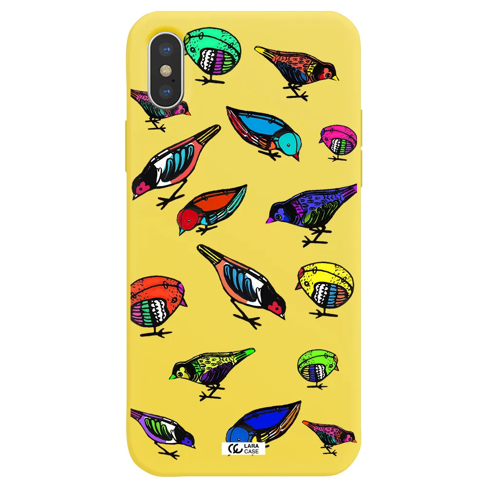 Colorful Birds Drawing Apple iPhone X Silicone canary yellow Case