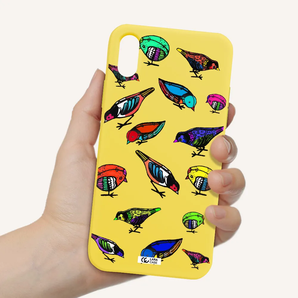 Colorful Birds Drawing Apple iPhone X Silicone canary yellow Case