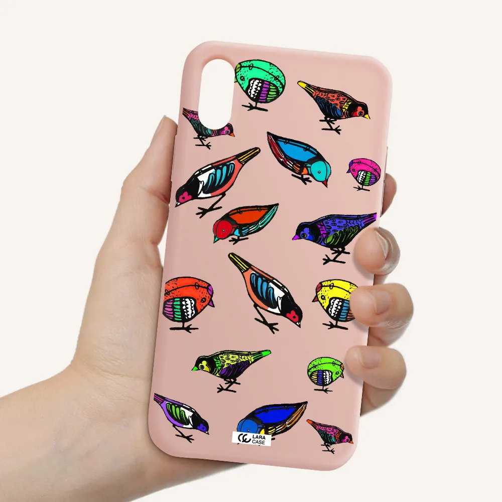Colorful Birds Drawing Apple iPhone X Silicone pastel pink Case