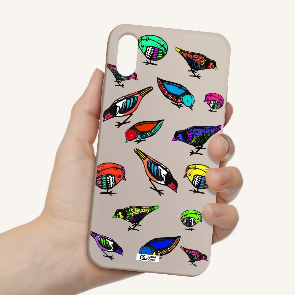 Colorful Birds Drawing Apple iPhone X Silicone Stone Case