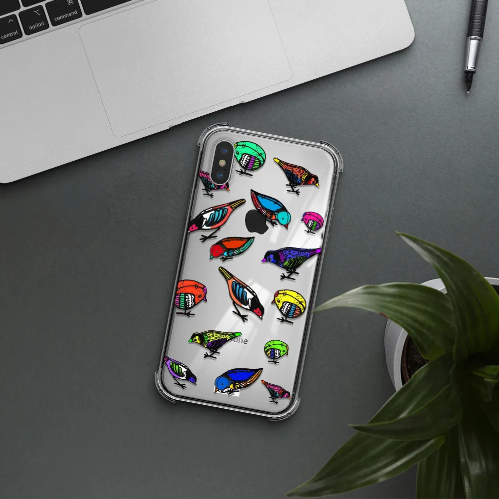 Colorful Birds Drawing Apple iPhone XS Clear PC Case
