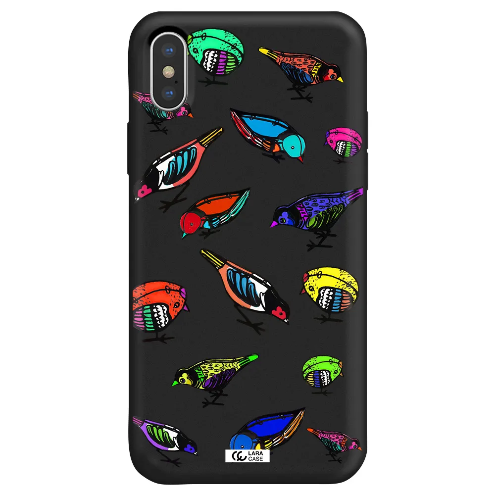 Colorful Birds Drawing Apple iPhone XS Silicone black Case