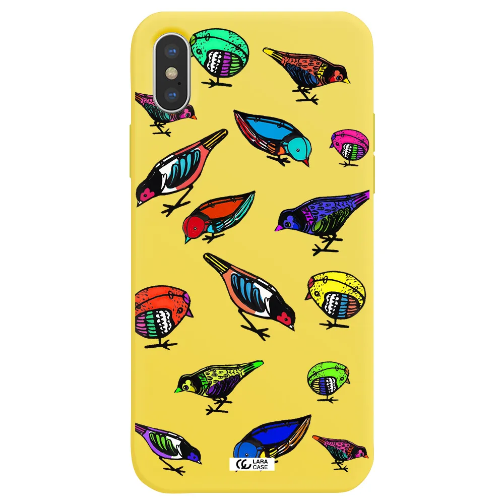 Colorful Birds Drawing Apple iPhone XS Silicone canary yellow Case